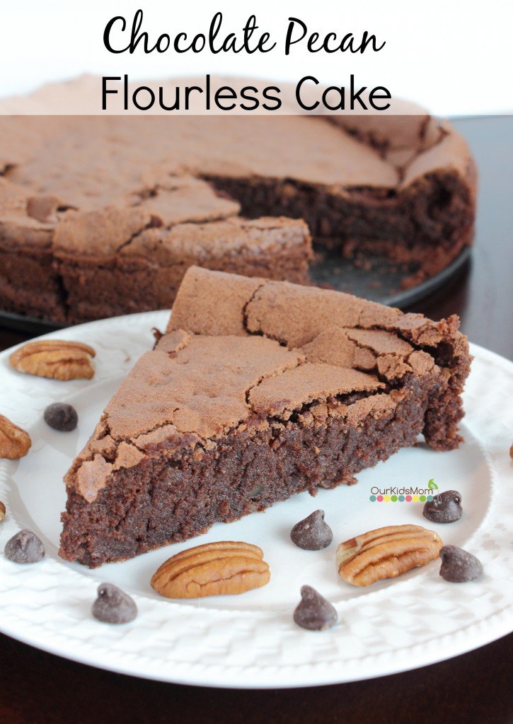 Finished chocolate pecan flourless cake